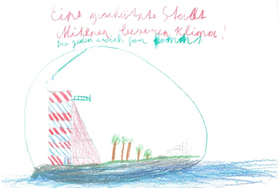 Kinderzeichnung "Geschützte Stadt"